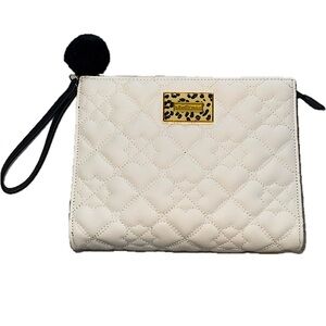 Betsey Johnson Quilted Heart Purse/clutch/wristlet PomPom detail